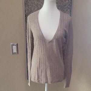 Espirit V-Neck Cable Knit Taupe Sweater